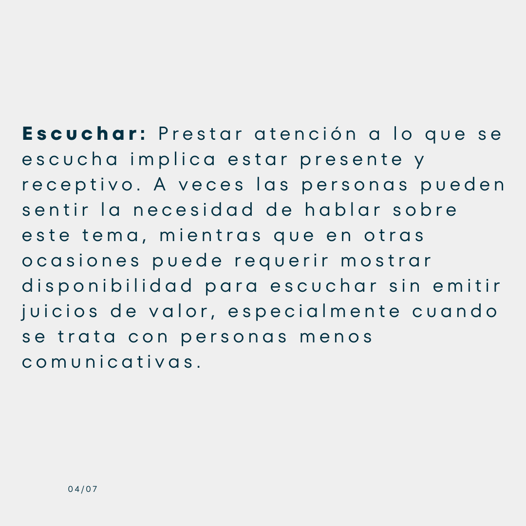 Tarjeta «Escuchar»: prestar atención a lo que se escucha y mostrar disponibilidad sin emitir juicios de valor