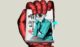 Ilustración de una mano roja que sostiene un libro de autoayuda con un ojo en la portada