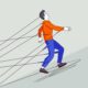 Ilustración de un hombre que camina mientras varios hilos tiran de él como si fuera una marioneta