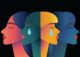 Ilustración de cuatro perfiles femeninos superpuestos de distintos colores, dos de ellos con una lágrima