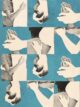 Collage de recortes de manos que se tocan, se sujetan y se acarician sobre fondos azules