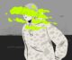 Ilustración de un adolescente con capucha cuyo rostro queda cubierto por una nube de humo verde fosforito
